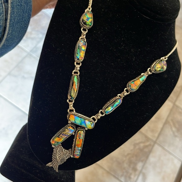 Necklace ~ Iridescent Colors! Hints of orange green blue gold purple - Picture 4 of 9